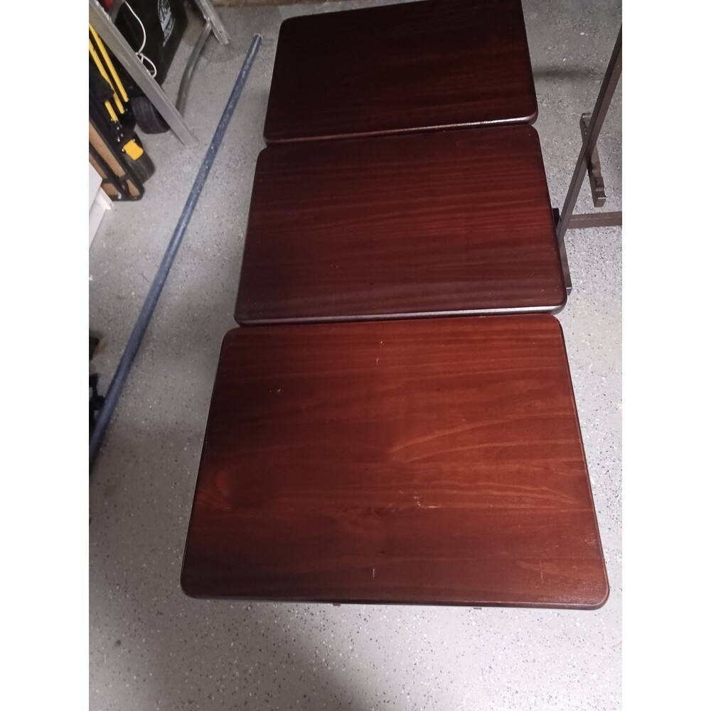 (3) WOODEN SNACKING TABLES WITH STAND USED DARK BROWN